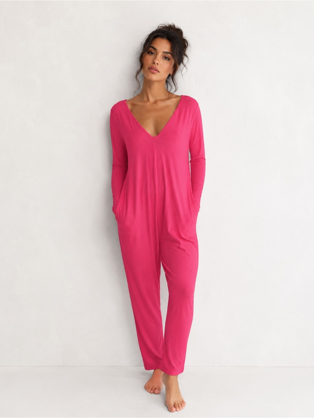 Smash + Tess Hot Pink Long Sleeve Romper Jumpsuit NWT Size M